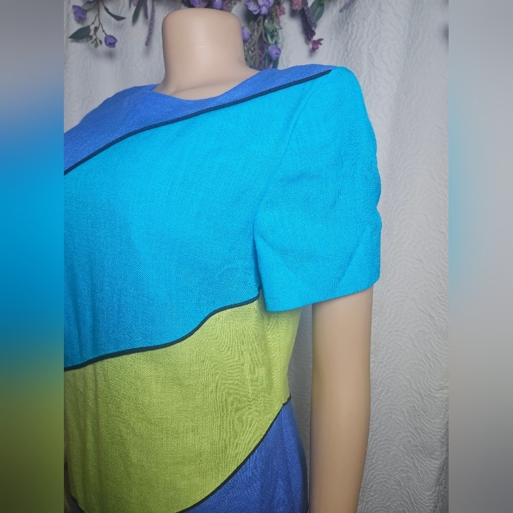 Blue and Green Asymmetrical High-Low Sheath Dress - Picture 4 of 5